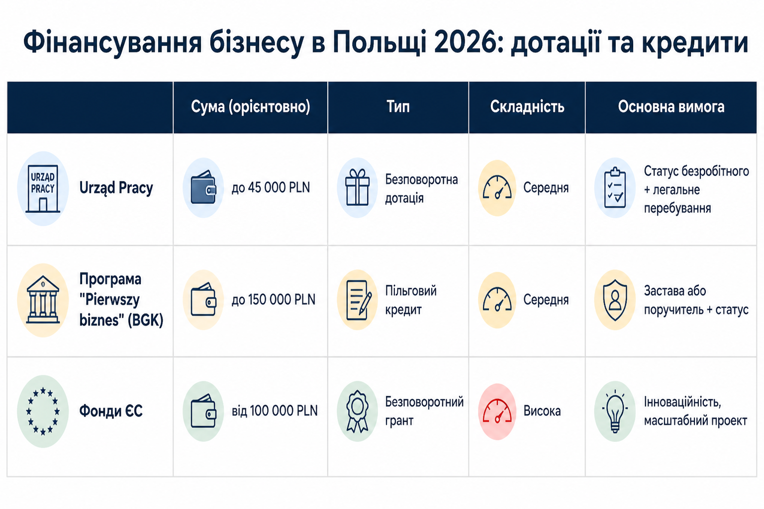Фінансування бізнесу в Польщі 2026: дотації та кредити